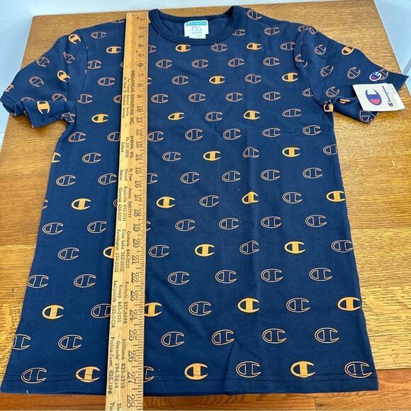 CHAMPION HERITAGE TEE TSHIRT MEN' CREW NECK ALLOVER C LOGO SPACE SIZE S BLUE - Picture 4 of 8